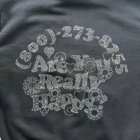 Black "Euphoric" Rhinestone Hoodie With Kangaroo Pocket & Drawstring Hood size s - Picture 8 of 13